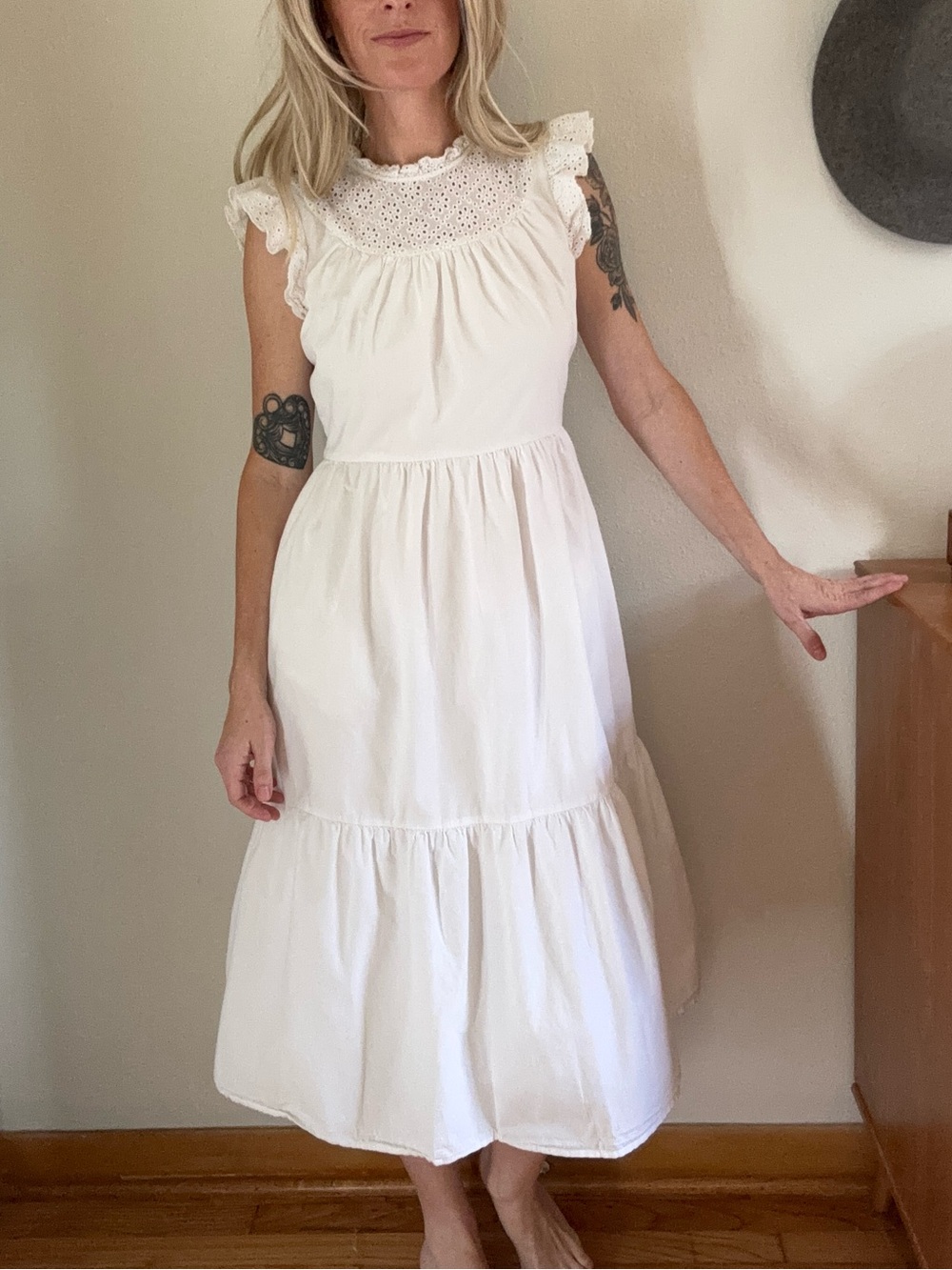 Greylin White Eyelet Midi Dress Sm Cottage Prairie Romantic Boho Anthropologie
